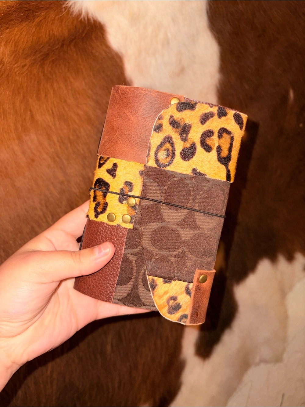 Coach Upcycled Patchwork Leather & Leopard Print Dyed Cowhide Notebook